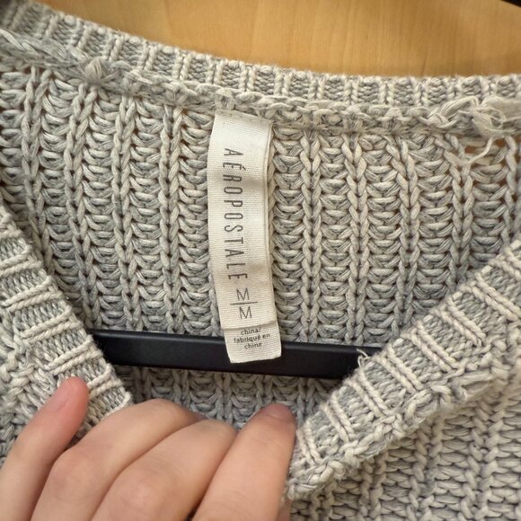 Aeropostale gray ribbed knit sweater cropped women’s medium - Picture 3 of 6